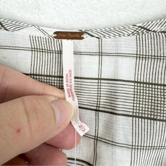 NWT Free People Time Out Lace Trim Plaid Puff Sleeve Trapeze Tunic Blouse Sz M - Picture 10 of 15